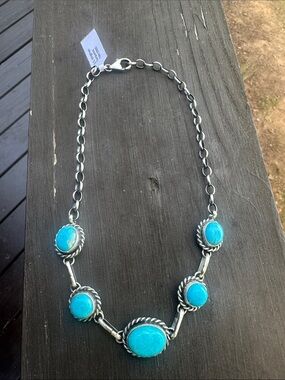 Augustine Largo Kingman Turquoise Sterling Silver Choker Necklace